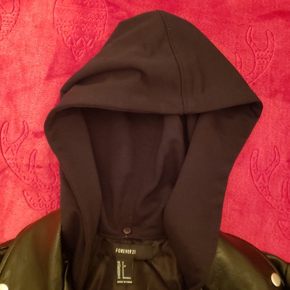 Faux Leather Moto Jacket with hood - Picture 7 of 8